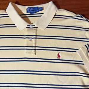 Polo Ralph Lauren Shirt Mens XXL Yellow Blue‎ Striped Casual Red Pony Preppy